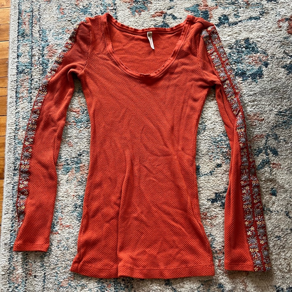 Free People Orange Detailed Long Sleeve